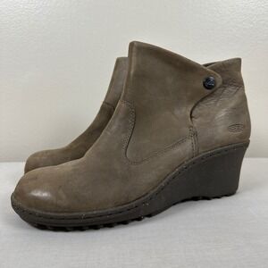 KEEN Women's 8.5‎ Ankle Wedge Boots Brown Leather Side Snap Boho